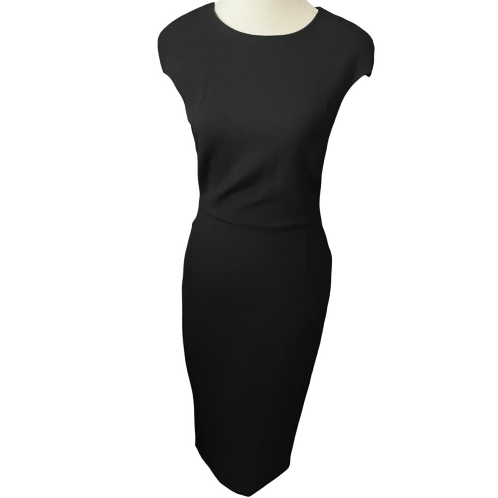 Zara Basic Classic Black Midi Dress Full Back Zipper Form Fitting Neutral Sz XS